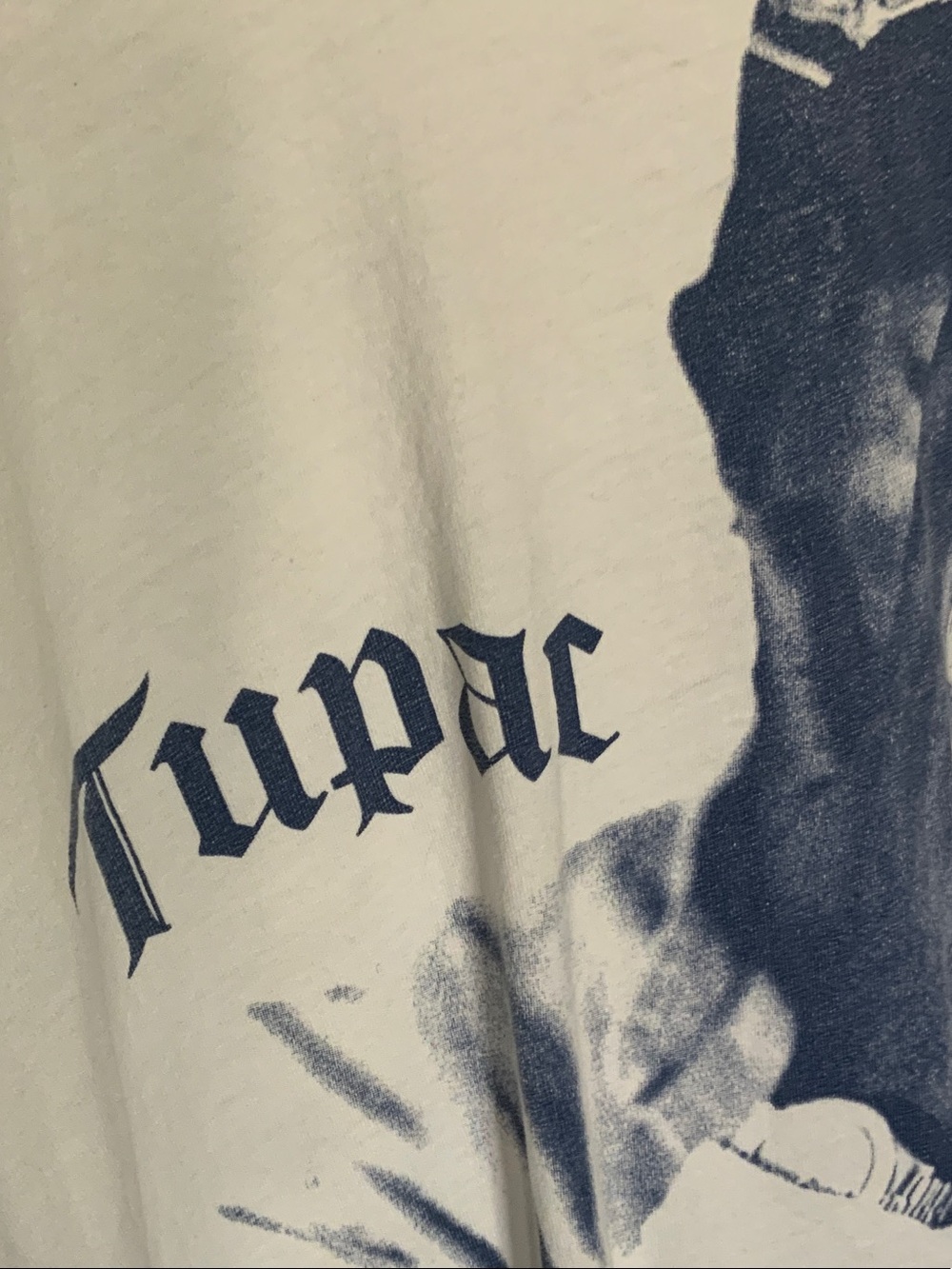 White Short-Sleeve Graphic Tee with Navy Tupac Portrait - Picture 3 of 7